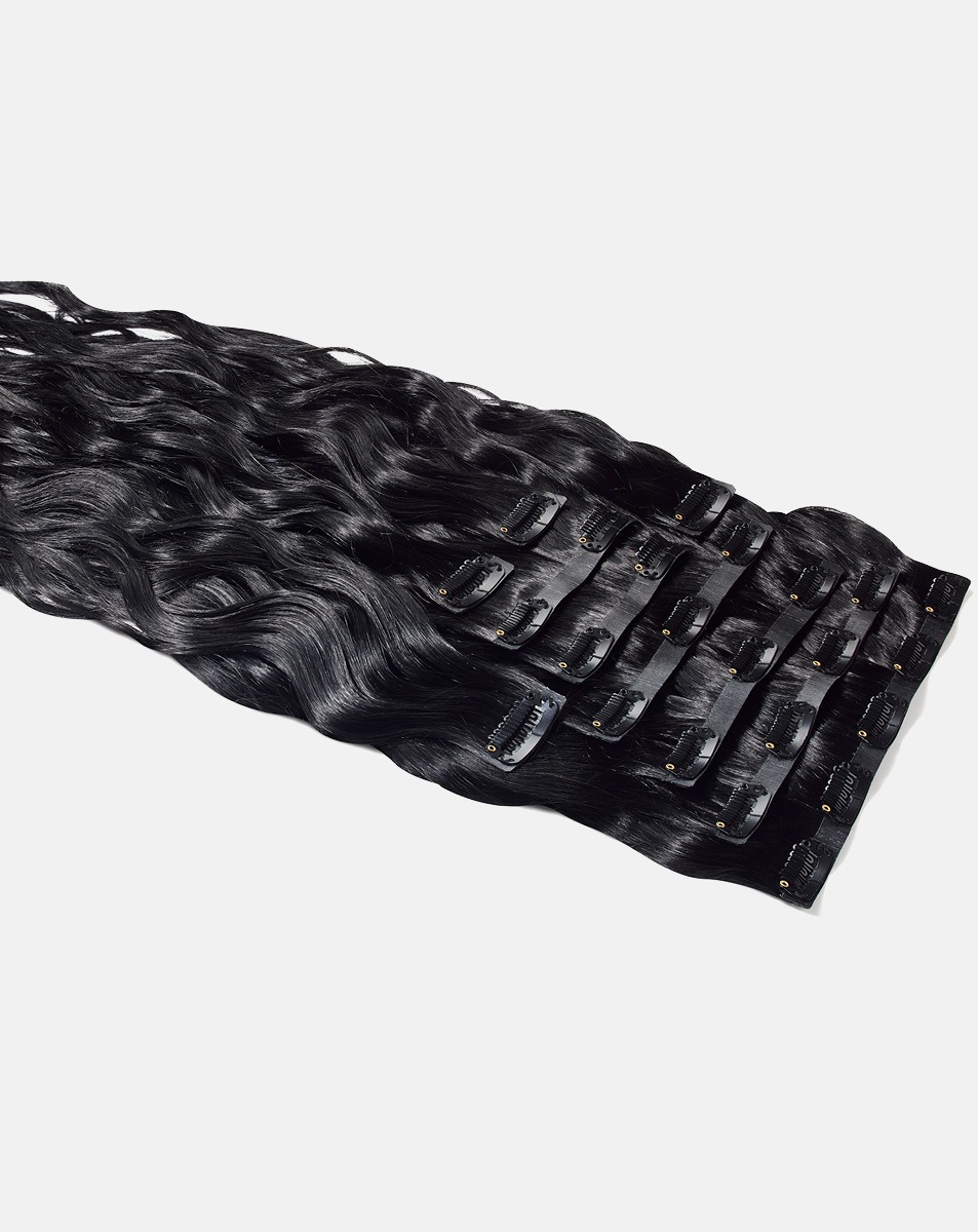 22" Beach Wave Double Hair Set Clip-In Extensions - Jet Set Black