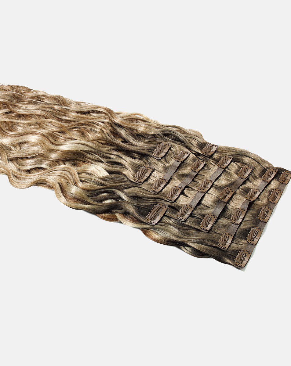 22" Beach Wave Double Hair Set Clip-In Extensions - Mocha Melt