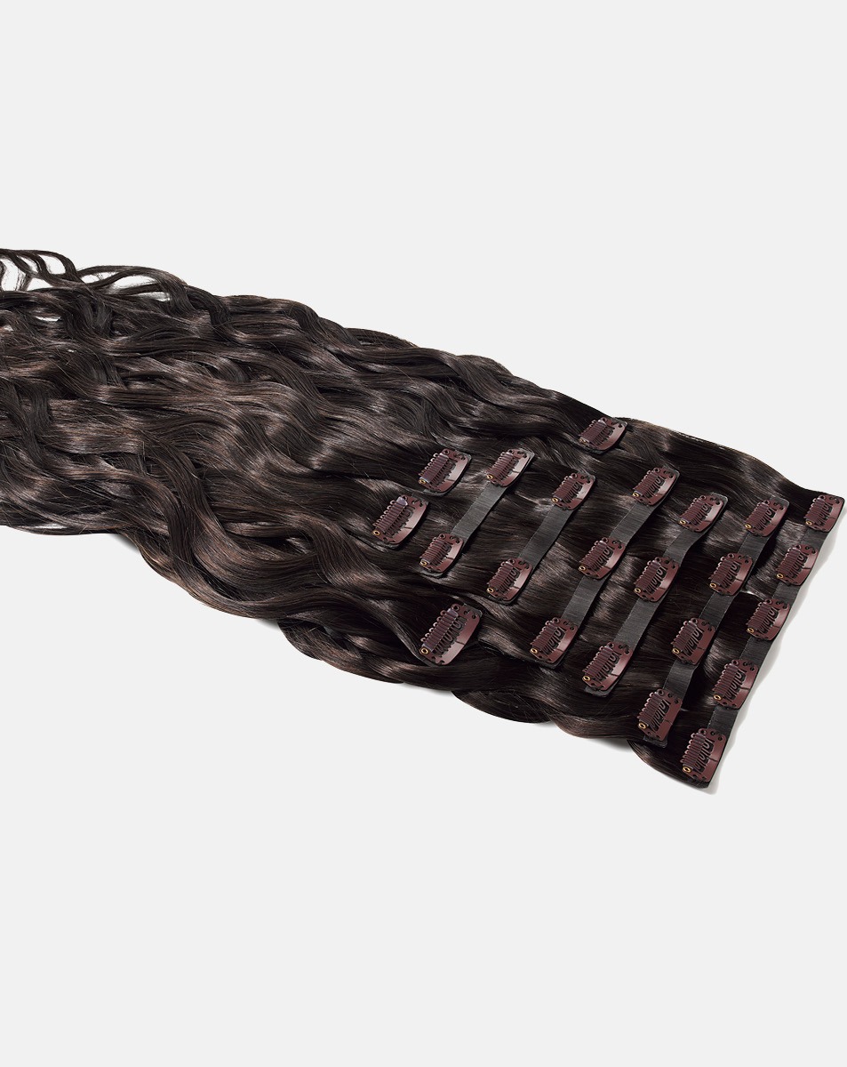 18" Beach Wave Double Hair Set Clip-In Extensions - Raven
