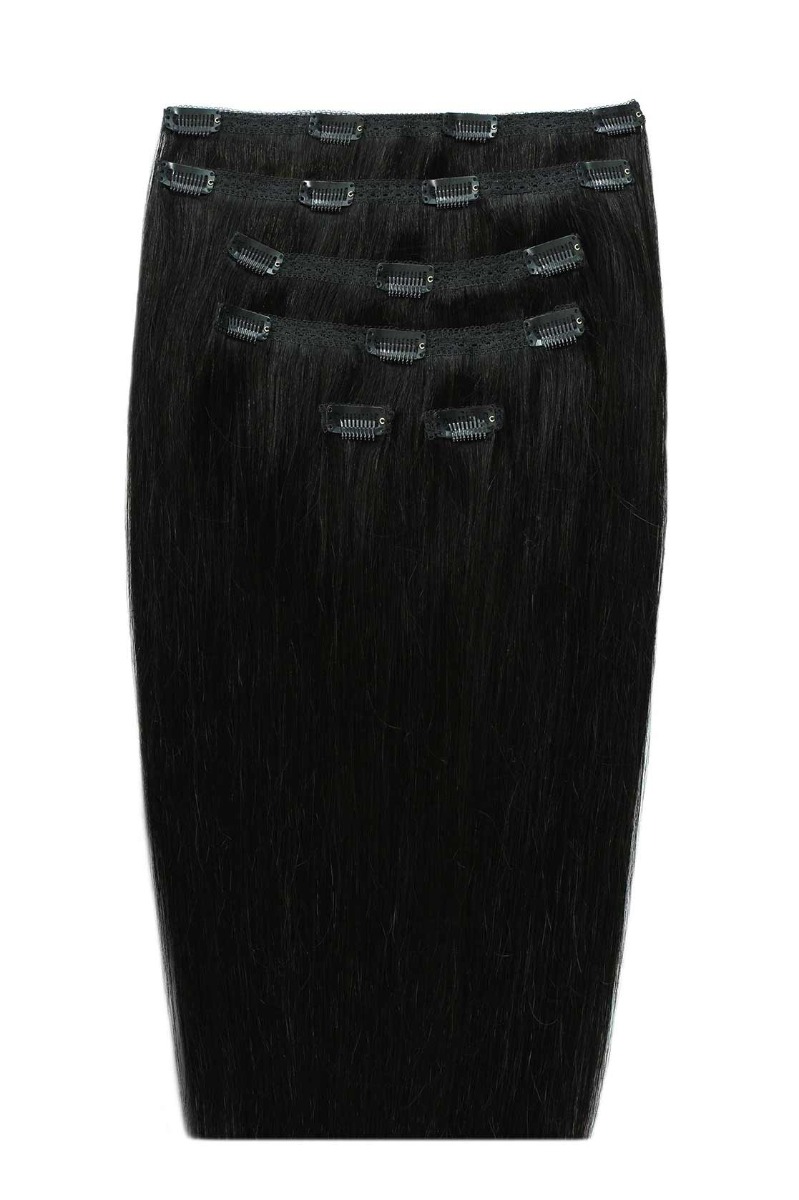18" Double Hair Set Clip-In Extensions - Jet Set Black