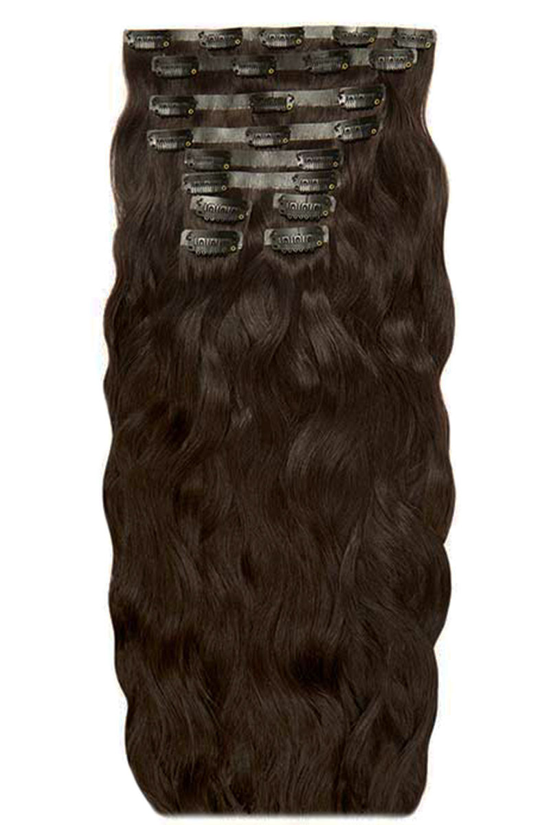 18" Beach Wave Double Hair Set Clip-In Extensions - Ebony