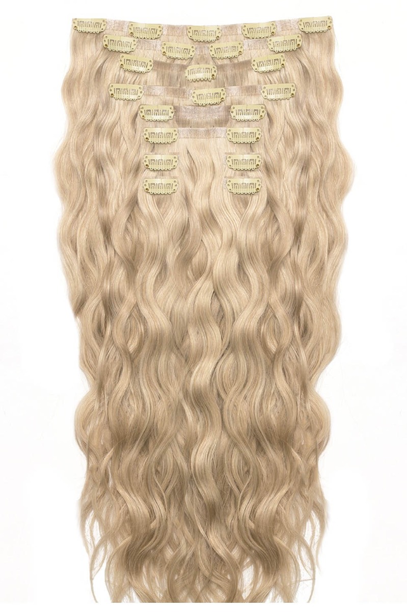 18" Beach Wave Double Hair Set Clip-In Extensions - California Blonde