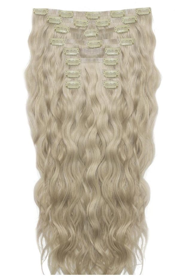 18" Beach Wave Double Hair Set Clip-In Extensions - Barley Blonde