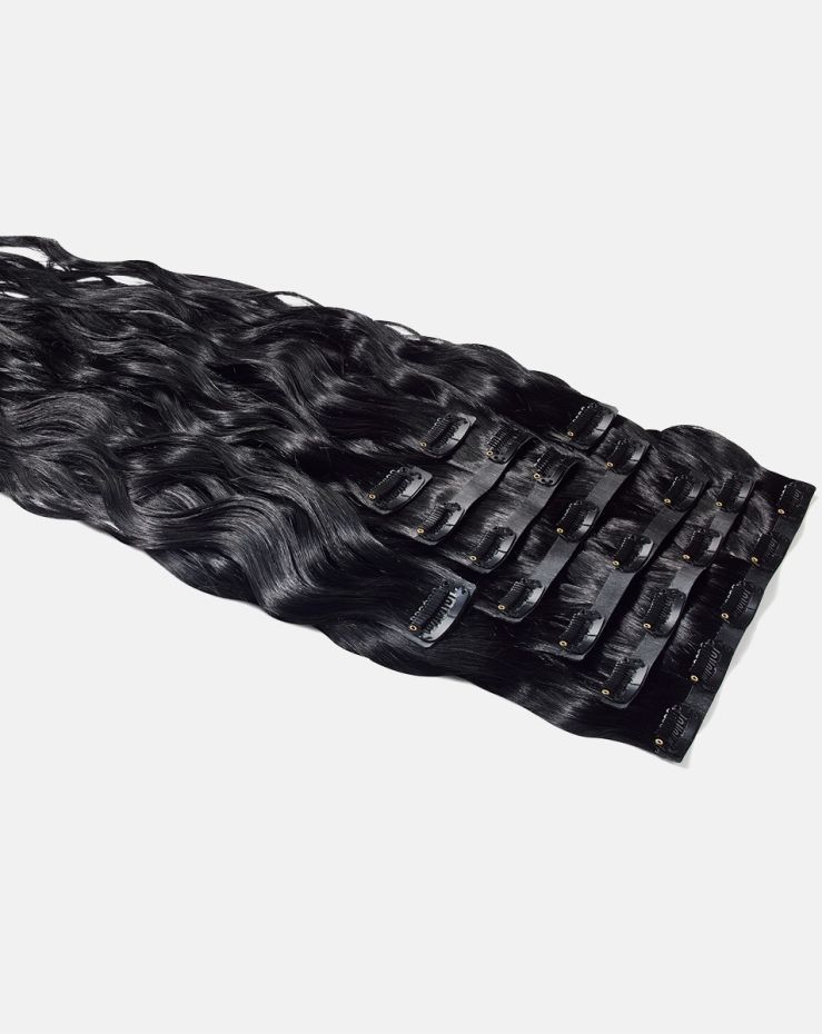 22" Beach Wave Double Hair Set Clip-In Extensions - Jet Set Black