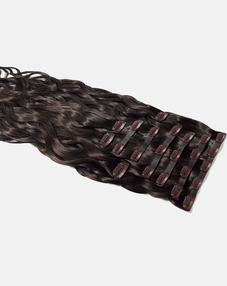18" Beach Wave Double Hair Set Clip-In Extensions - Raven
