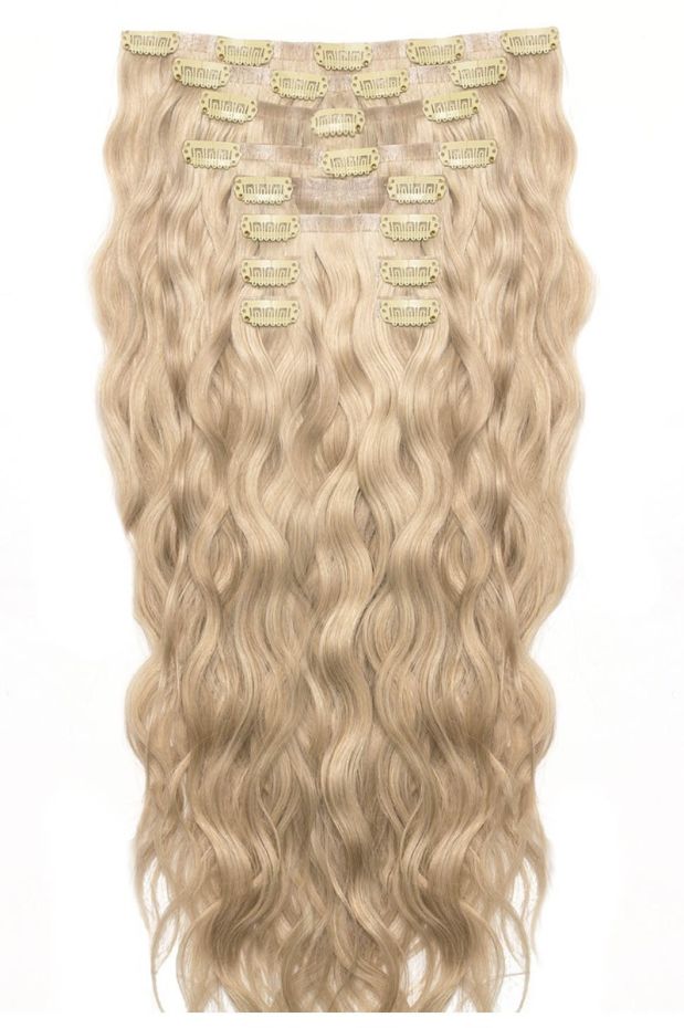 18" Beach Wave Double Hair Set Clip-In Extensions - California Blonde