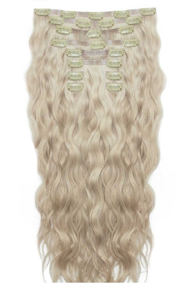 22" Beach Wave Double Hair Set Clip-In Extensions - Champagne Blonde