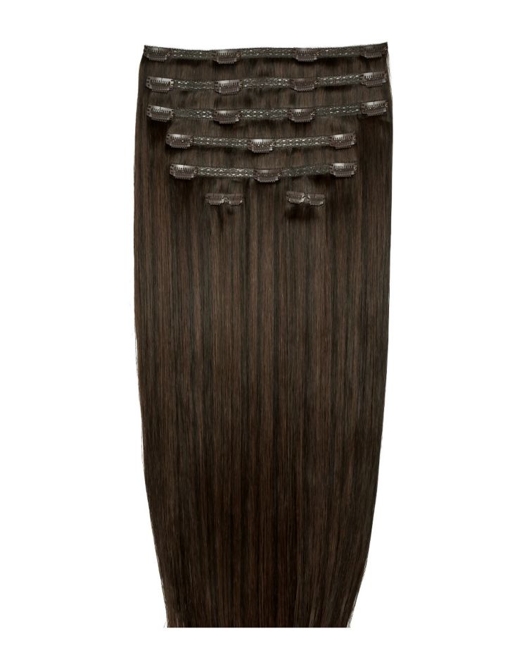 26" Double Hair Set Clip-In Extensions - Roast Chestnut