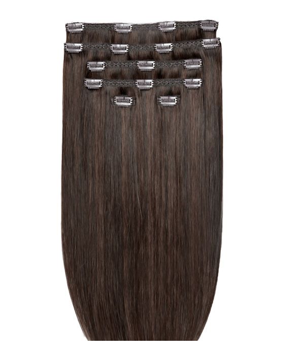 22" Double Hair Set Clip-In Extensions - Dark Chocolate