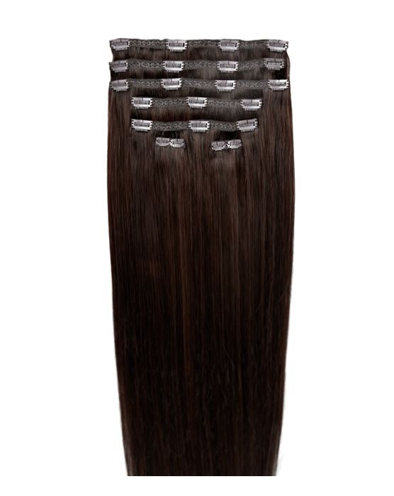 26" Double Hair Set Clip-In Extensions - Dark Chocolate