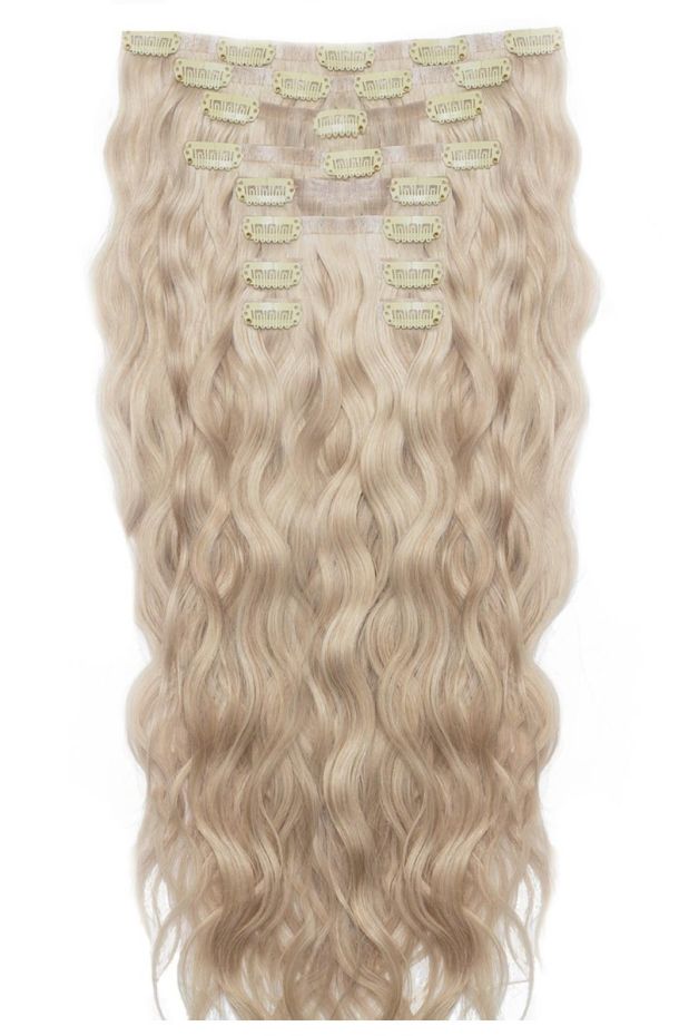 18" Beach Wave Double Hair Set Clip-In Extensions - L.A. Blonde
