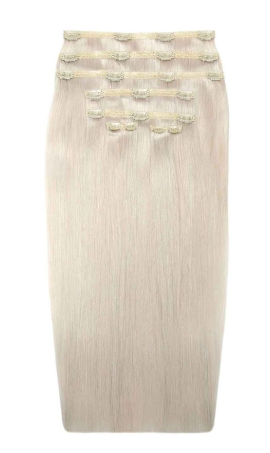 26" Double Hair Set Clip-In Extensions - Pure Platinum