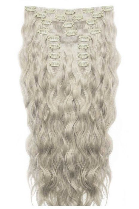 22" Beach Wave Double Hair Set Clip-In Extensions - Silver