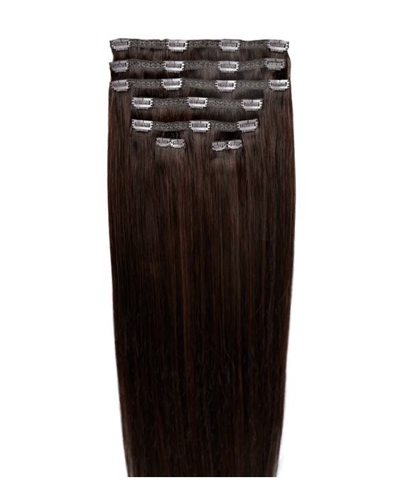 26" Double Hair Set Clip-In Extensions - Dark Chocolate