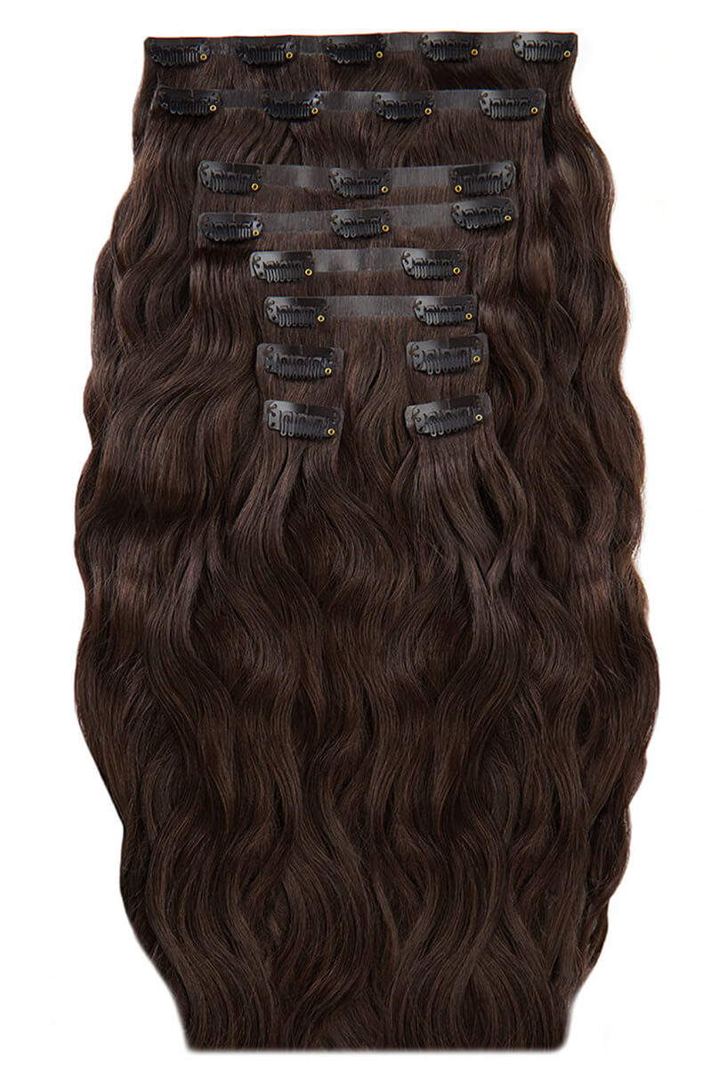 22" Beach Wave Double Hair Set Clip-In Extensions - Ebony