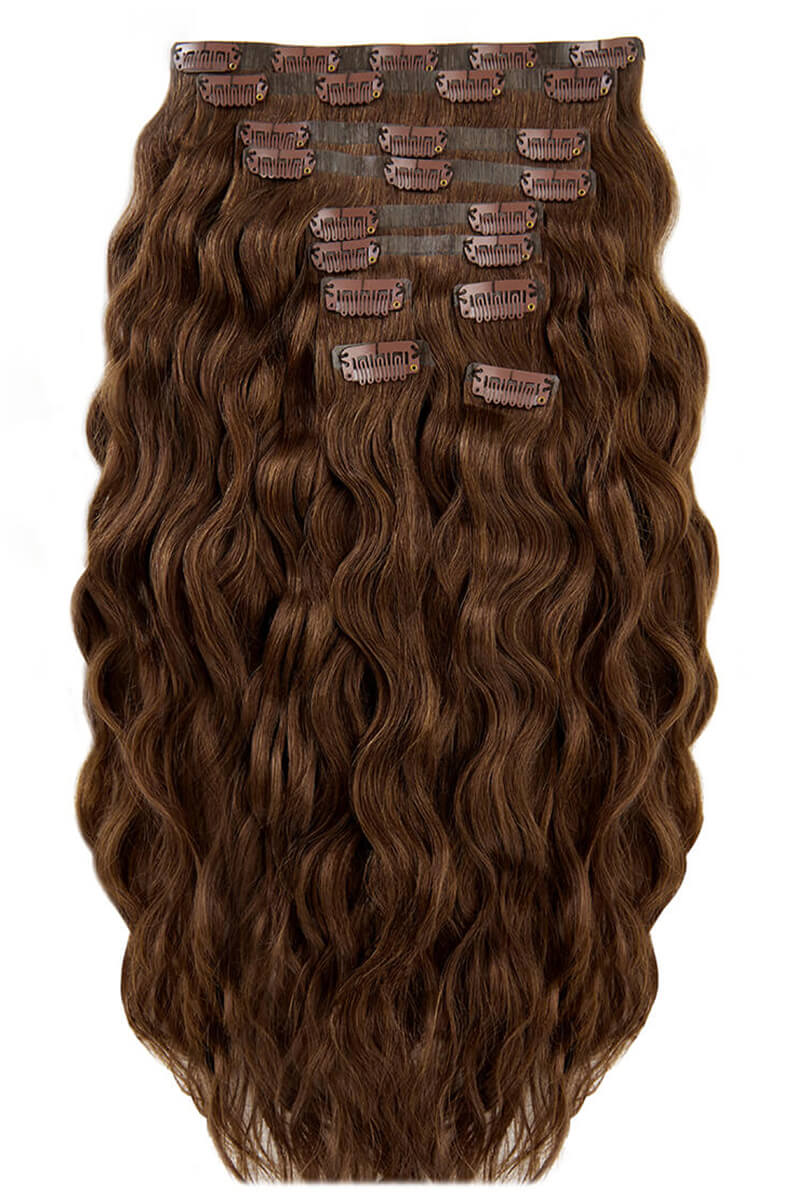 22" Beach Wave Double Hair Set Clip-In Extensions - Hot Toffee