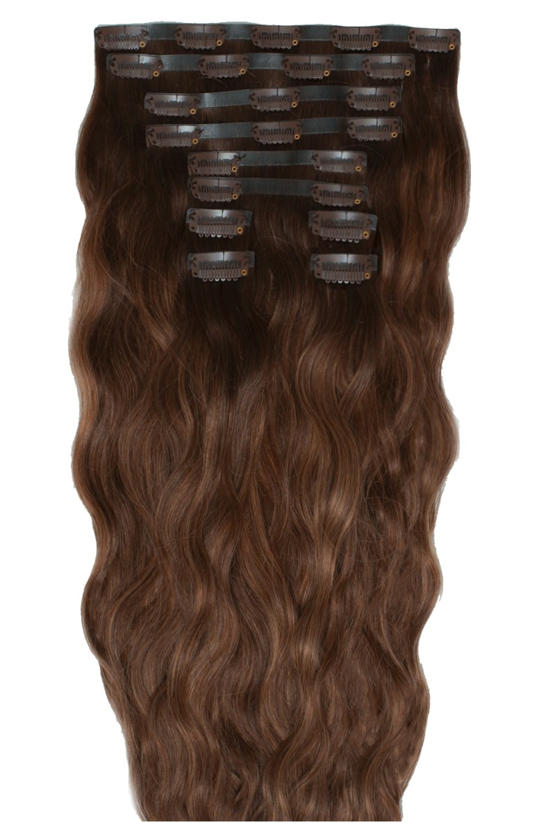 18" Beach Wave Double Hair Set Clip-In Extensions - Hot Toffee
