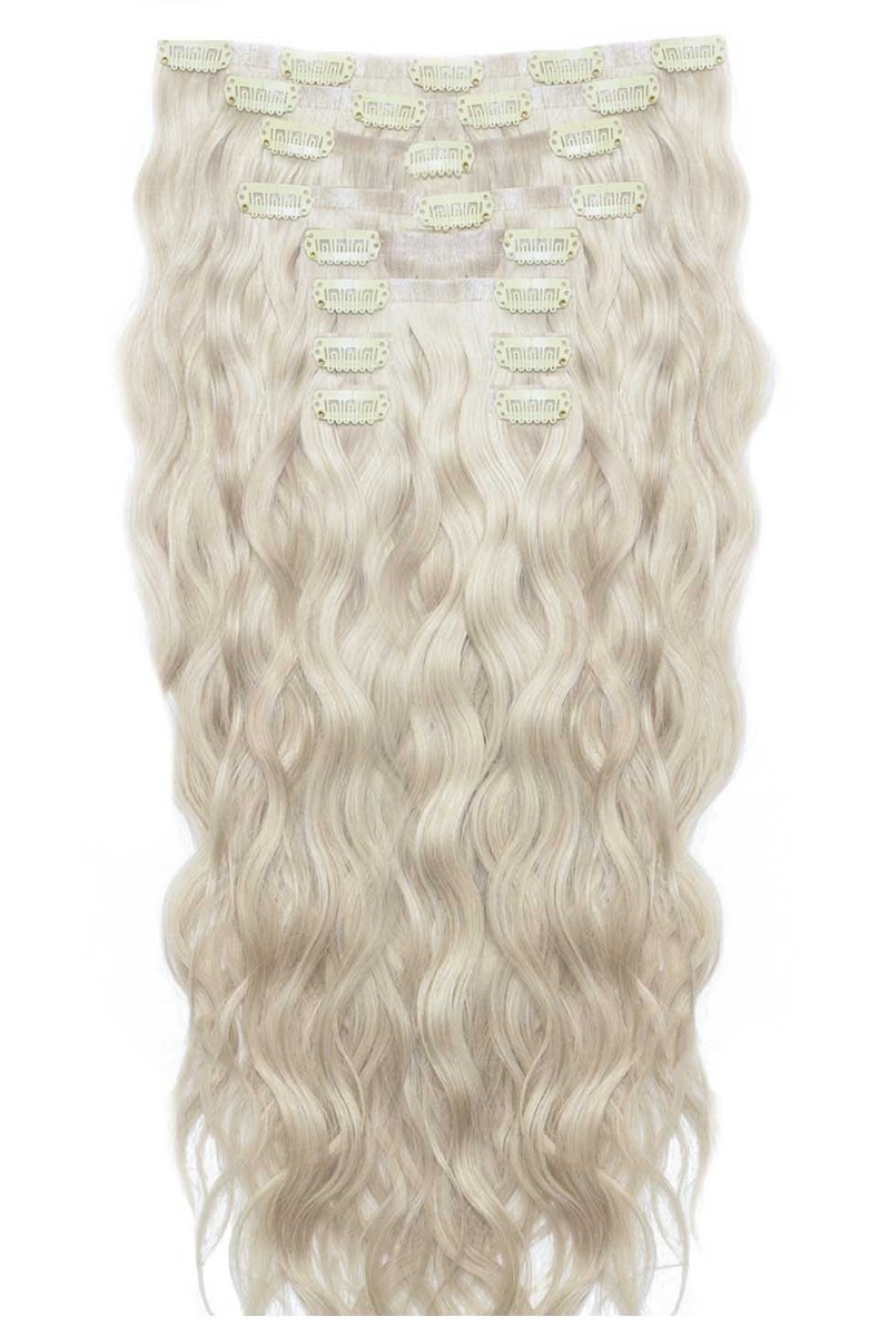 18" Beach Wave Double Hair Set Clip-In Extensions - Iced Blonde