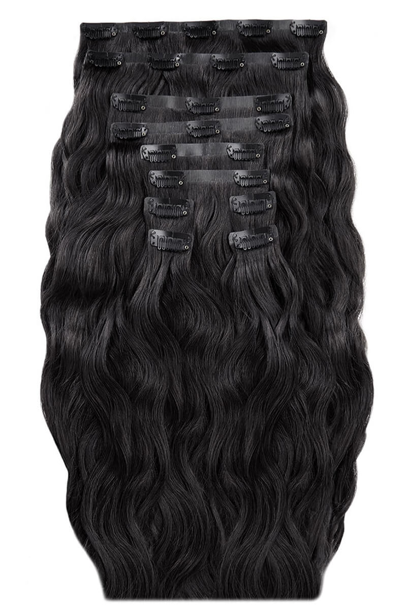 22" Beach Wave Double Hair Set Clip-In Extensions - Jet Set Black