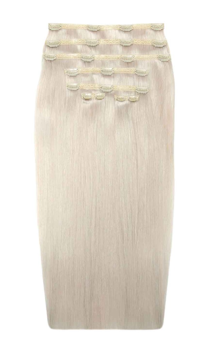 26" Double Hair Set Clip-In Extensions - Pure Platinum