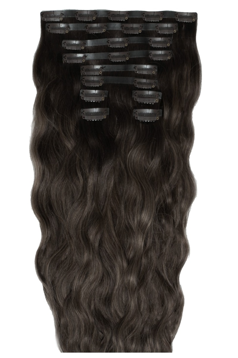22" Beach Wave Double Hair Set Clip-In Extensions - Raven