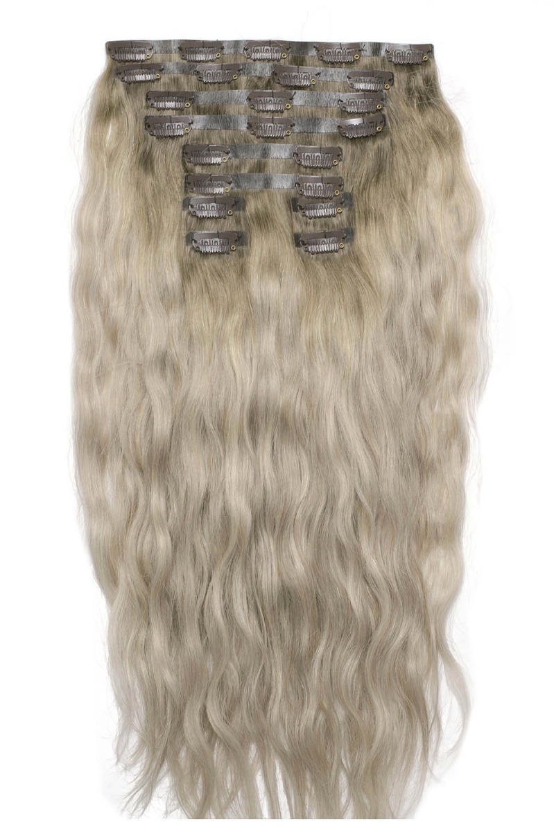 18" Beach Wave Double Hair Set Clip-In Extensions - Scandinavian Blonde